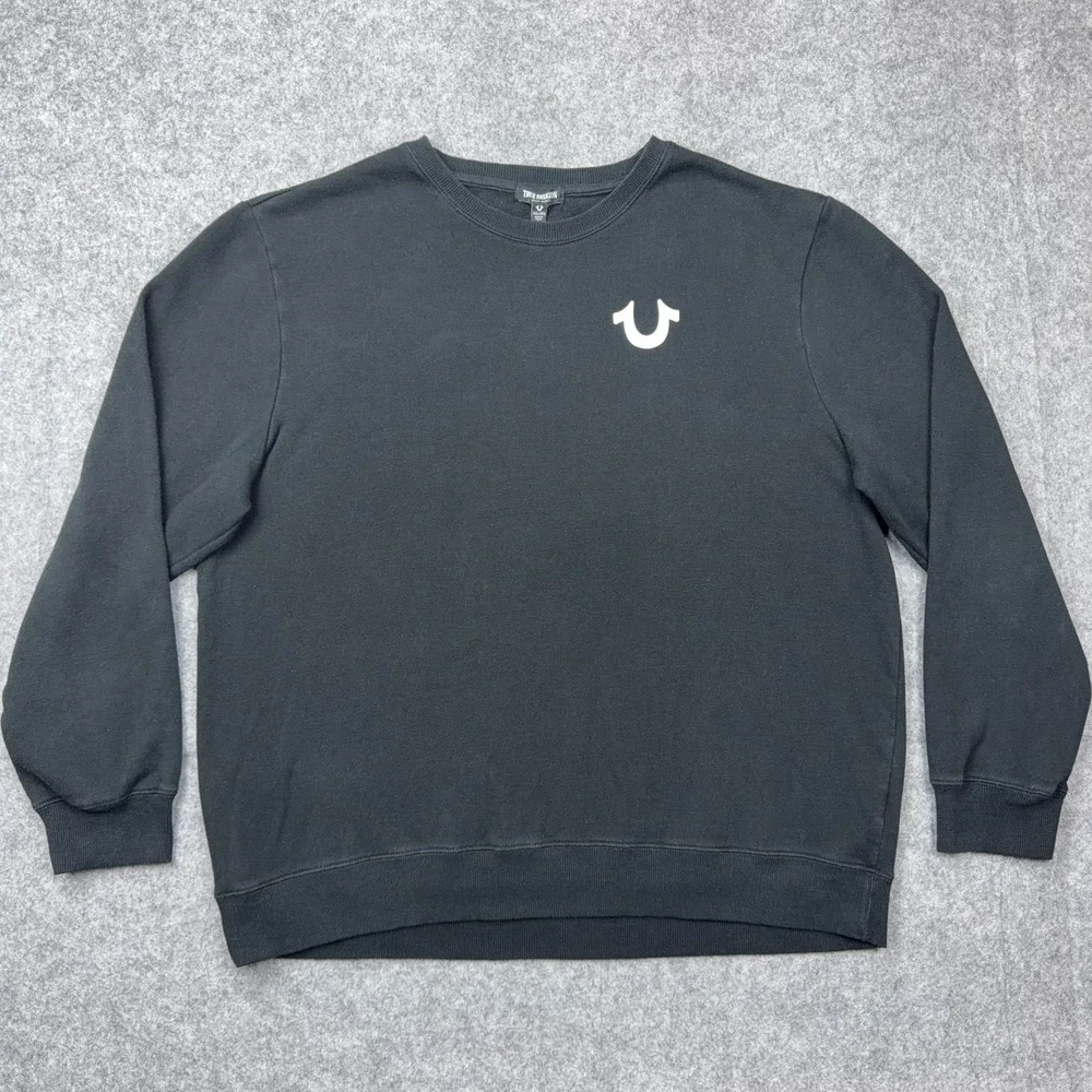 True Religion Sweatshirt Mens 3XL Black‎ TRBJ Crewneck Graphic Pullover Sweater